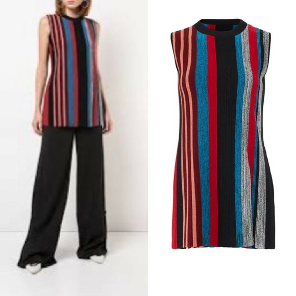 Proenza Schouler Stripped Longline Slip Vest Sweater Wool Silk Black Red Size XS - Picture 2 of 8